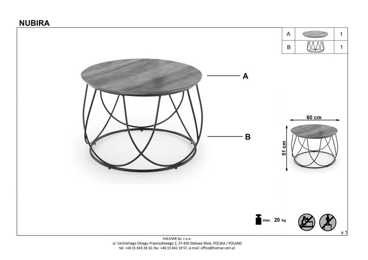 Ława NUBIRA fi60 Orzech/Czarny