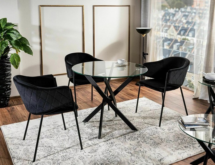 Stół AGIS fi90 Czarny Mat/Transparentny