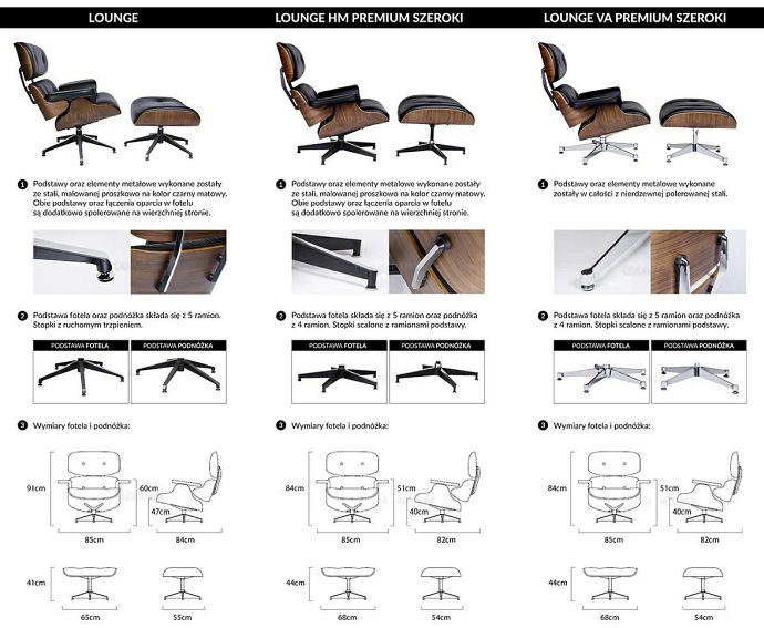 Fotel LOUNGE HM PREMIUM SZEROKI Z Podnóżkiem Czarny Skóra Naturalna