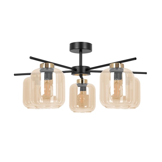 Lampa Sufitowa IGA K-5512 Czarny/Złoty/Bursztynowy
