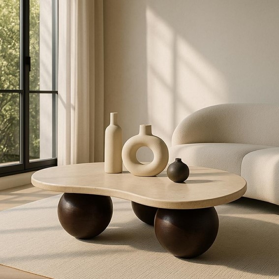 Stolik Kawowy ORGANIC Trawertyn/Brązowy