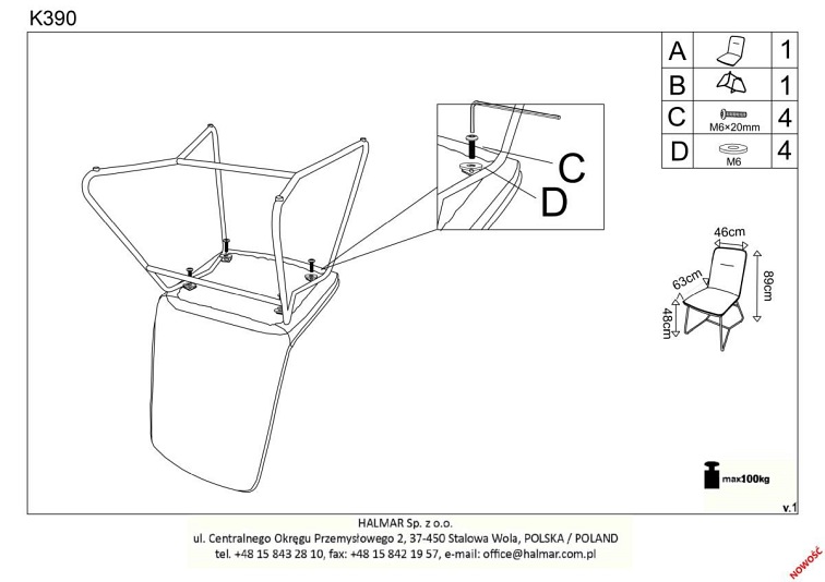 Krzesło K390 Kremowy/Ciemny Popiel/Złoty