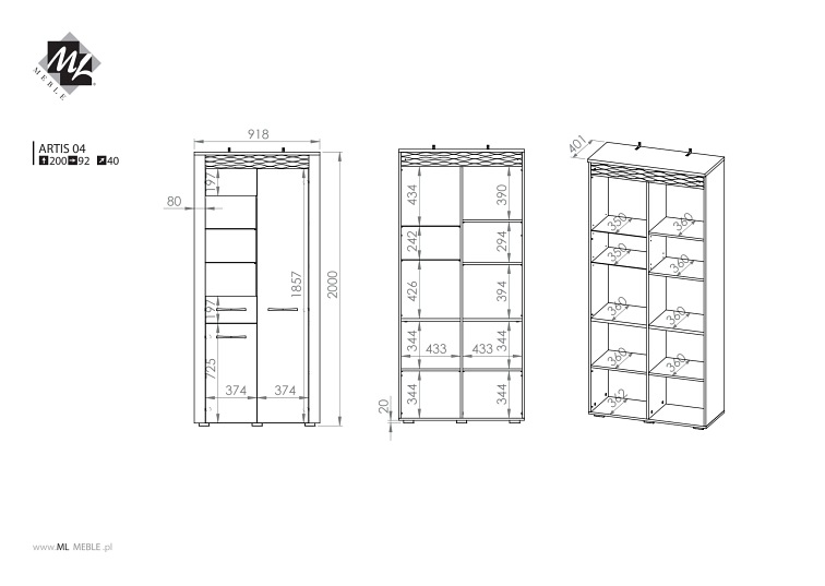 Witryna Artis 04 40x92x200 Dąb Artisan
