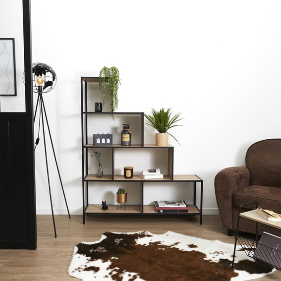 Regał Schodkowy EDISON Naturalny/Czarny