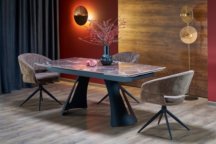 Stół Rozkładany MARVIN (180-260)x95 Bordowy Marmur/Czarny