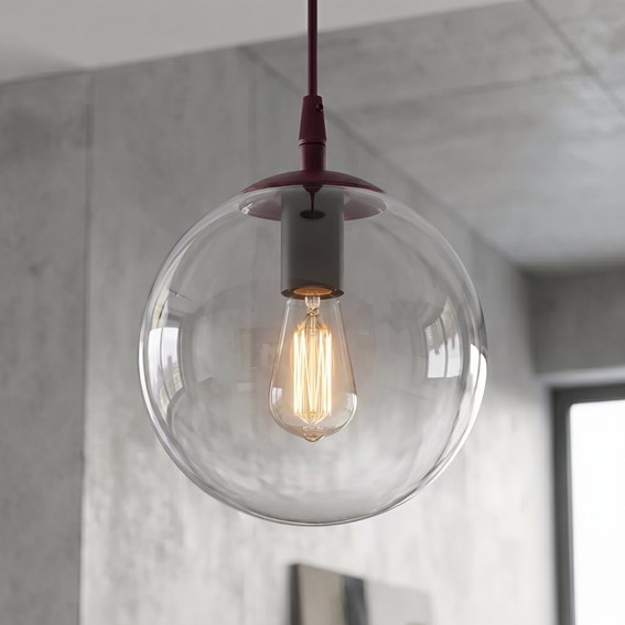 Lampa Wisząca COSMO 1 Burgundowy/Transparentny