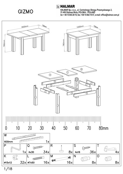 Stół Rozkładany GIZMO (120-160)x75 Dąb Artisan/Czarny