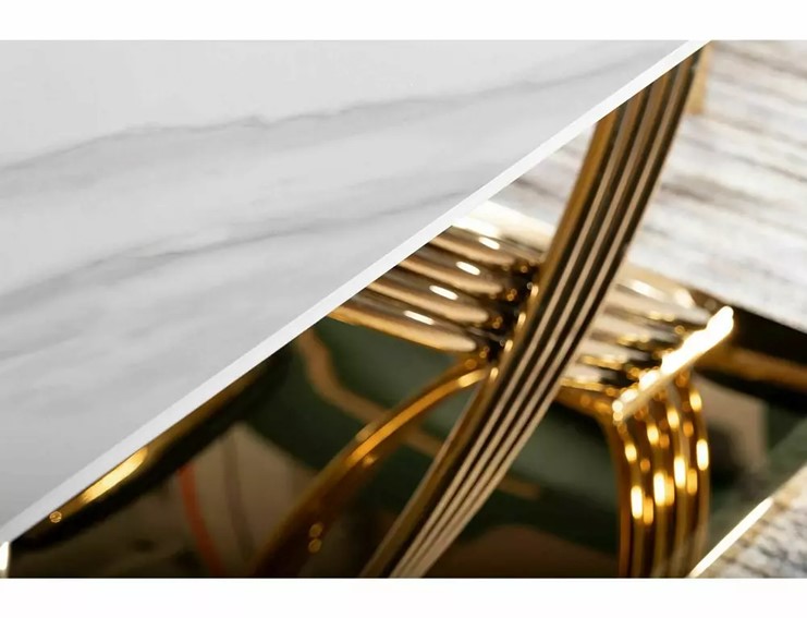 Stół HERMES 90x160cm Ceramiczny Efekt Marmuru / Złoty