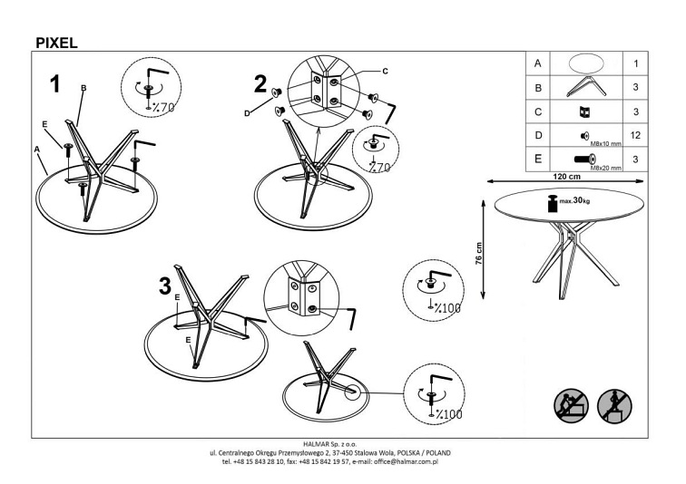 Stół Okrągły PIXEL 2 fi120 Dąb Złoty/Czarny