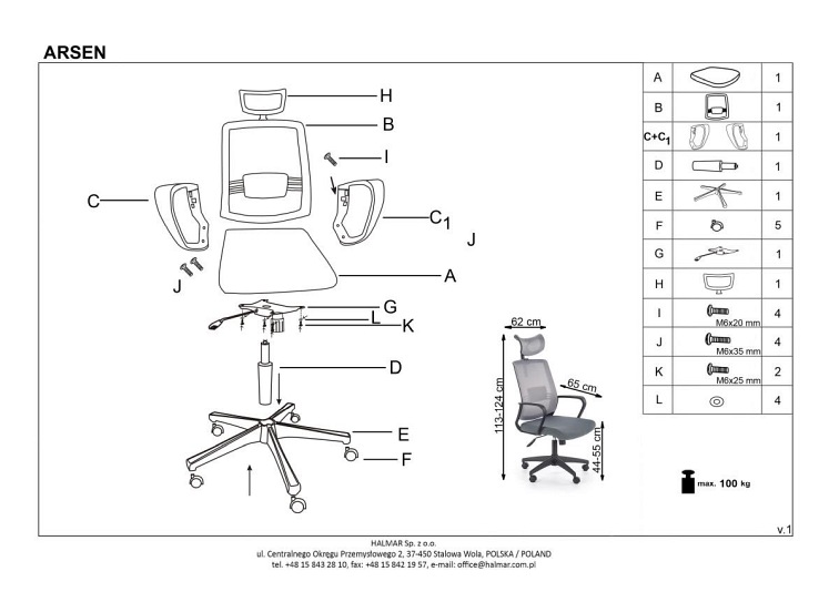 ARSEN fotel pracowniczy popiel