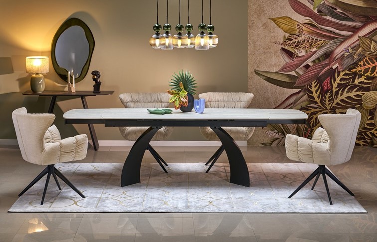 Stół Rozkładany VITRUS (180-260)x90 Jasny Trawertyn/Czarny