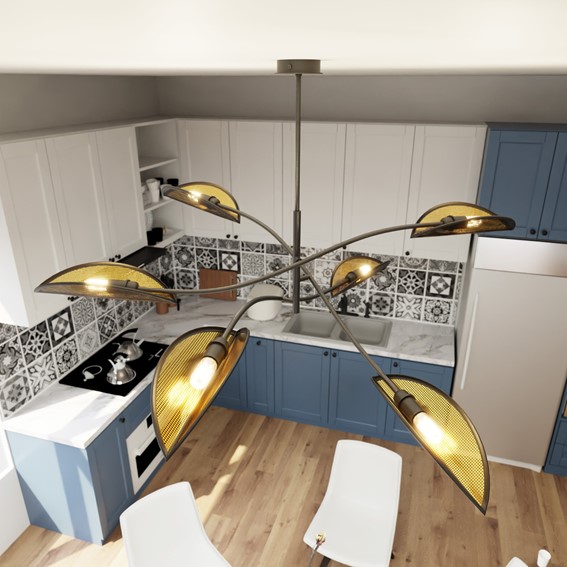 Lampa Wisząca LOTUS 6 Czarny/Złoty