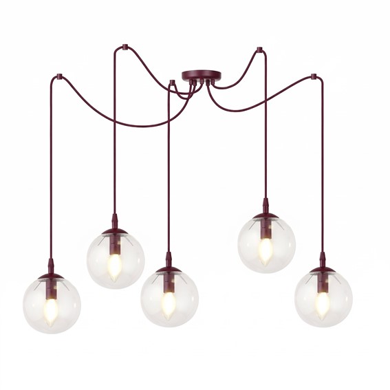 Lampa Wisząca GIGI 5 Burgundowy/Transparentny