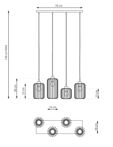 Lampa Wisząca VANDER 4 Czarny/Złoty