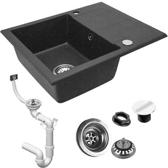 Zlewozmywak Granitowy NORTH + Syfon Czarny Nakrapiany
