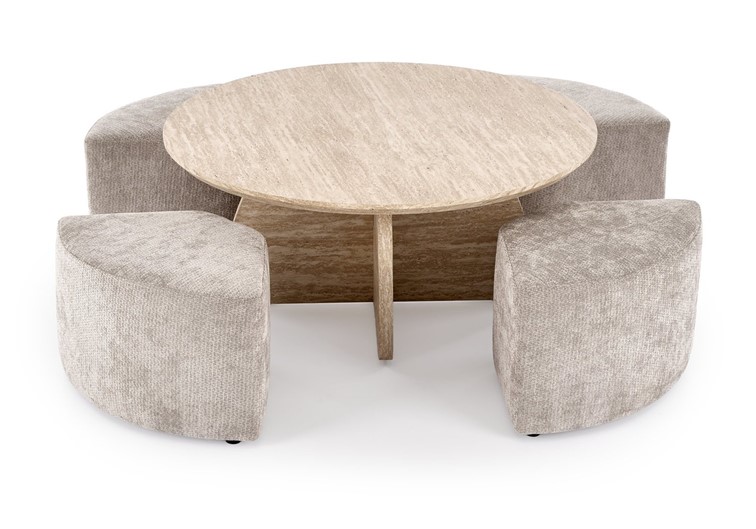 Ława NUGAT fi80 z Pufami Trawertyn/Jasny Popiel