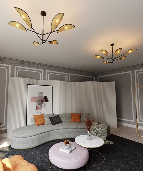 Lampa Wisząca VENE 6 Czarny/Rattan