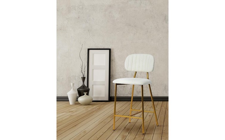 Krzesło Barowe FABIOLA BOUCLE Biały/Złoty
