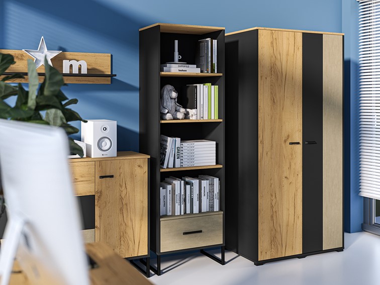 Regał COLT 03 Dąb Craft Złoty/Czarny