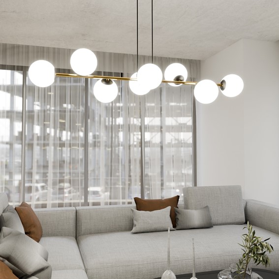 Lampa Wisząca GRAVITY 8 Czarny/Złoty/Opal