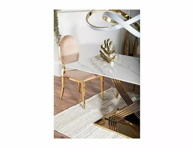 Stół HERMES 90x160cm Ceramiczny Efekt Marmuru / Złoty