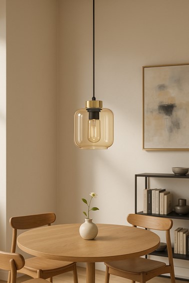 Lampa Wisząca IGA K-5510 Czarny/Złoty/Bursztynowy