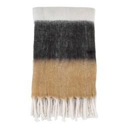 Koc Wełniany SINTRA w Kratkę 130x170cm Czarny/Brązowy/Biały