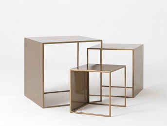 Stół Kawowy Zestaw 2 Wall Trio Metal 35x45x55 Złoty