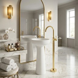 Bateria Umywalkowa Podłogowa LUNGO Złoty