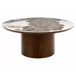 Ława RONDO Fi80cm Biały Połysk/Orzech