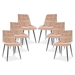 Zestaw 6x Krzesło CHIC Velvet Czarny/Beż