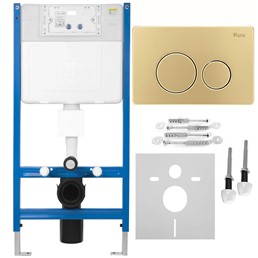 Stelaż Podtynkowy WC z Przyciskiem I Złoty Szczotkowany