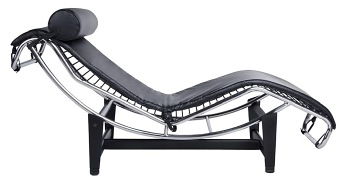 Leżanka DIVANO czarna - skóra naturalna, chrom