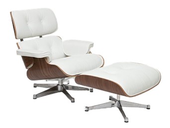 Fotel z Podnóżkiem VIP 54x82x85 Biały/Walnut/Srebrna Baza