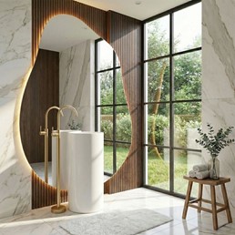 Bateria Umywalkowa Podłogowa LUNGO Złoty Szczotkowana