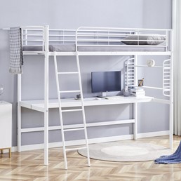 Łóżko Piętrowe DOLCE z Biurkiem i Organizerem 90x200 cm Biały