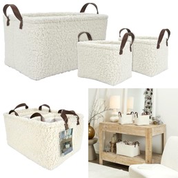 Zestaw 3 Koszy Boucle Kremowy