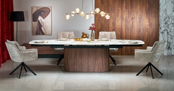 Stół Rozkładany FLAVOR (200-300)x100 Biały Marmur/Orzechowy