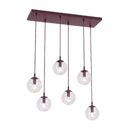 Lampa Wisząca COSMO 6 Burgundowy/Transparentny