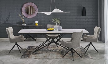 Stół Rozkładany ALFREDO (160-240)x90 cm Biały Marmur/Czarny