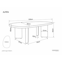 Ława ALPEN 130x80cm Ecru/Dąb