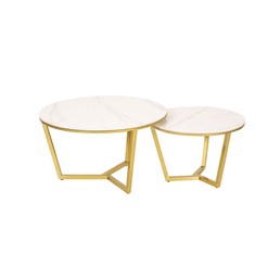 Zestaw Stolików AVOLA M67 Fi80/60cm Złoty/Biały