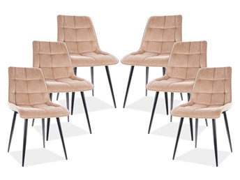 Zestaw 6x Krzesło CHIC Velvet Czarny/Beż