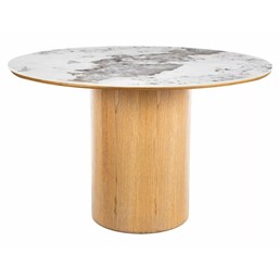 Stół RONDO Ceramic Fi120cm Biały Połysk/Dąb