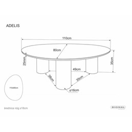 Ława ADELIS 110x80cm Biały Połysk/Dąb