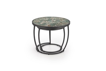 Zestaw 2 Ław INES Czarny/Zielony Marmur