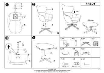 Fotel Wypoczynkowy FREDY z Podnóżkiem Popielaty