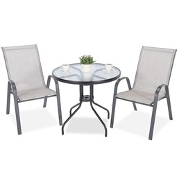 Meble Ogrodowe PORTO Duo Stół Okrągły fi80 i 2 Krzesła Szary