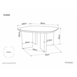Ława KUMA 80x80cm Dąb