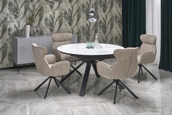 Stół Rozkładany VERTIGO (130-180)x130 cm Biały Marmur/Czarny